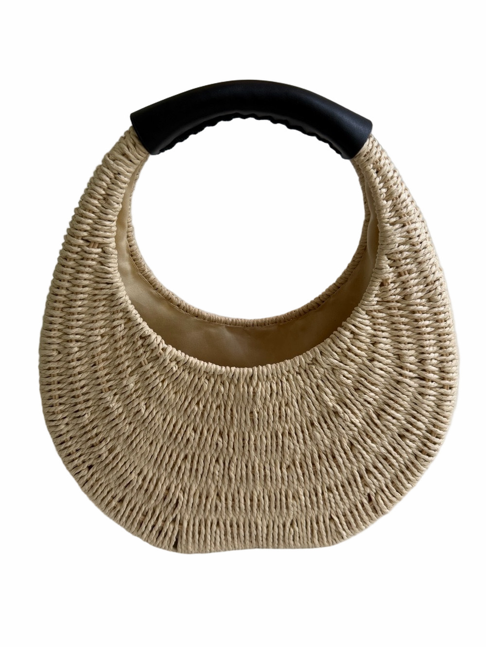 NEW A New Day Target Woven Straw Purse/Bag Hard Shell Lined Black Wrapped Handle